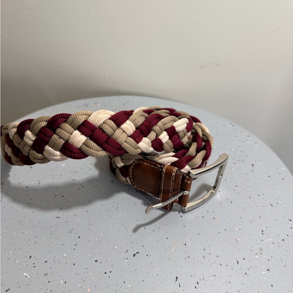 Men's Braided Belt in Burgundy and Beige 32-34